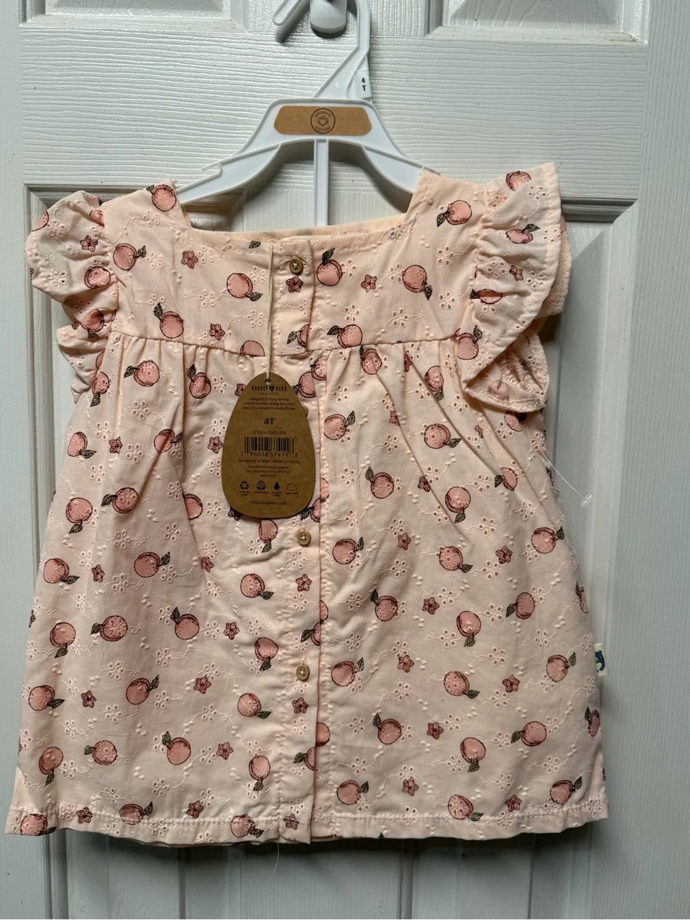 Peach Floral Eyelet Toddler Top and shorts set size 4T Rabbit Bear organic